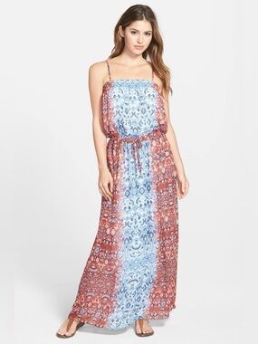 NWT Two by Vince Camuto Blue and Rust Paisley Maxi Dress—Size Extra Large
